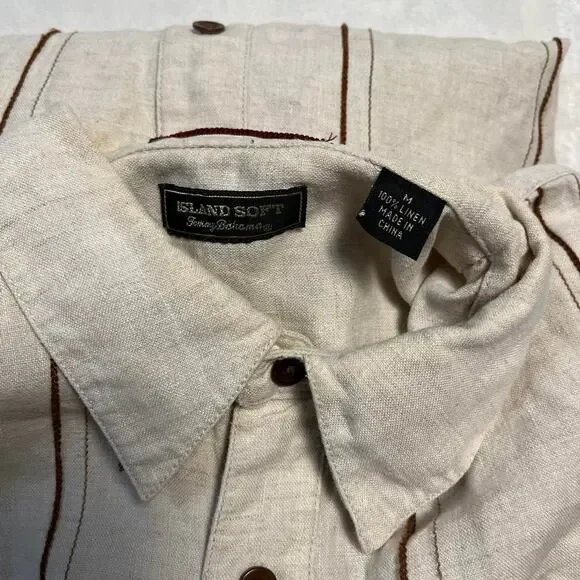 Tommy Bahama Island Soft Linen Shirt Mens M Button Up Long Sleeve Brown Beach - Picture 4 of 8